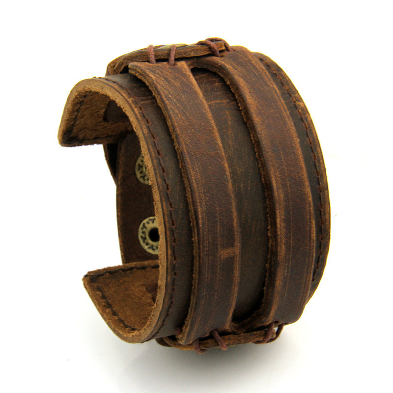 Two Rows Of First Layer Cowhide Bracelets Wide Leather Bracelets