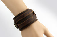 Two Rows Of First Layer Cowhide Bracelets Wide Leather Bracelets