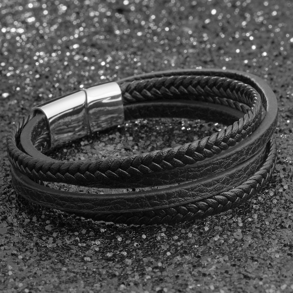 Bracelets & Bangles Men Stainless Steel Leather Bracelets Braided Rope Magnetic Clasp Male Bangles Jewelry 2021 New