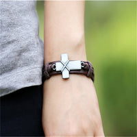 Brown Leather Cross Bracelets