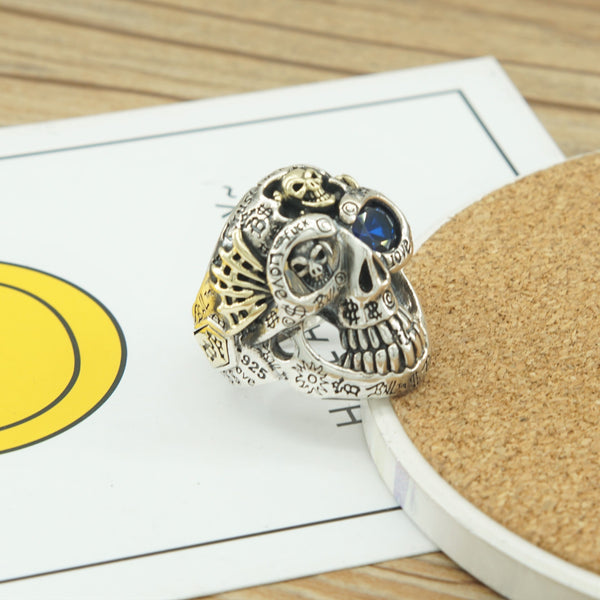 Men's Personality Sterling Silver Graffiti Skull Ring